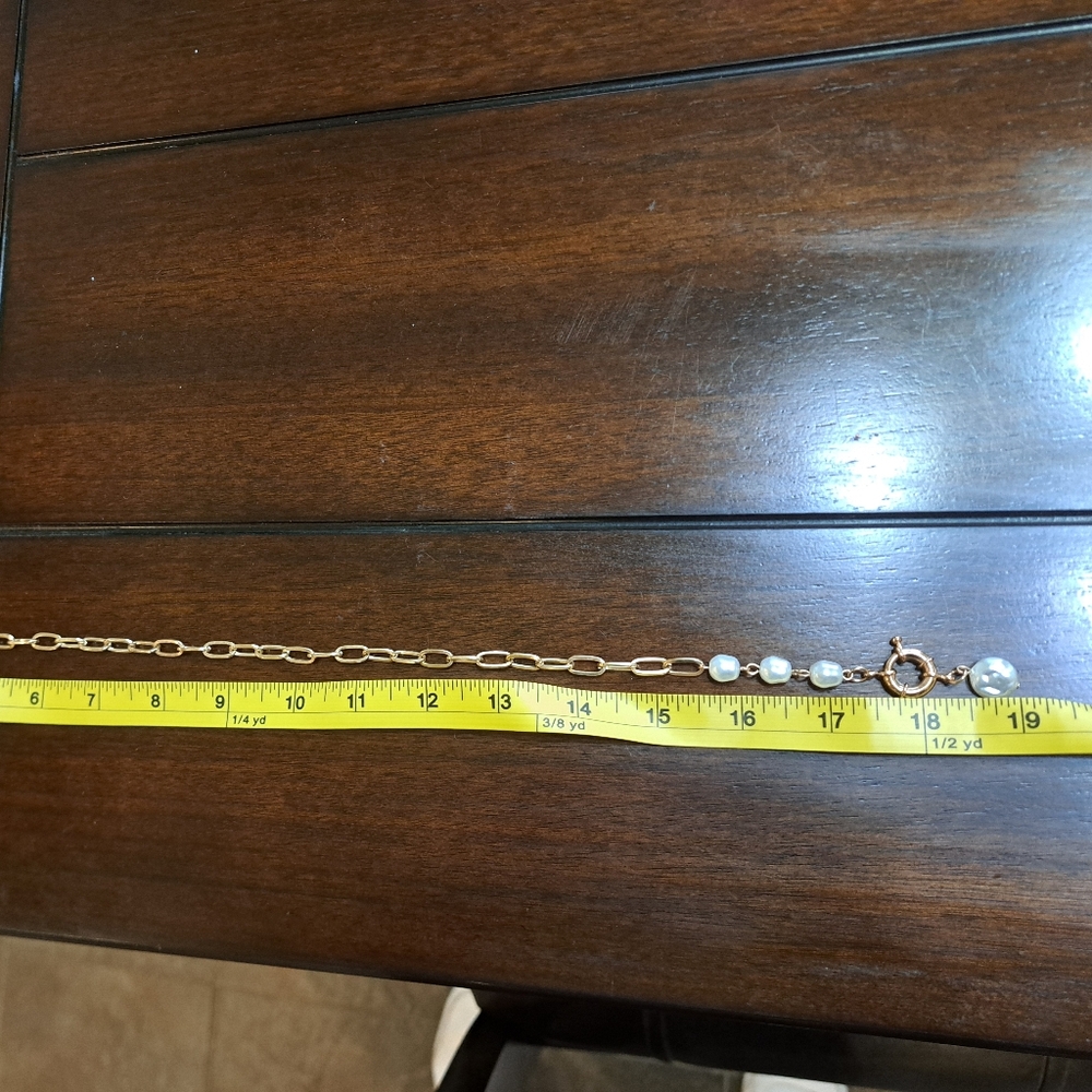 Gold Chain Necklace with White Pearl Accents - Picture 6 of 7